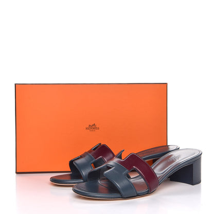 Hermes Calfskin Oasis Sandals 38 Bleu Ardoise Bordeaux 9 of 9