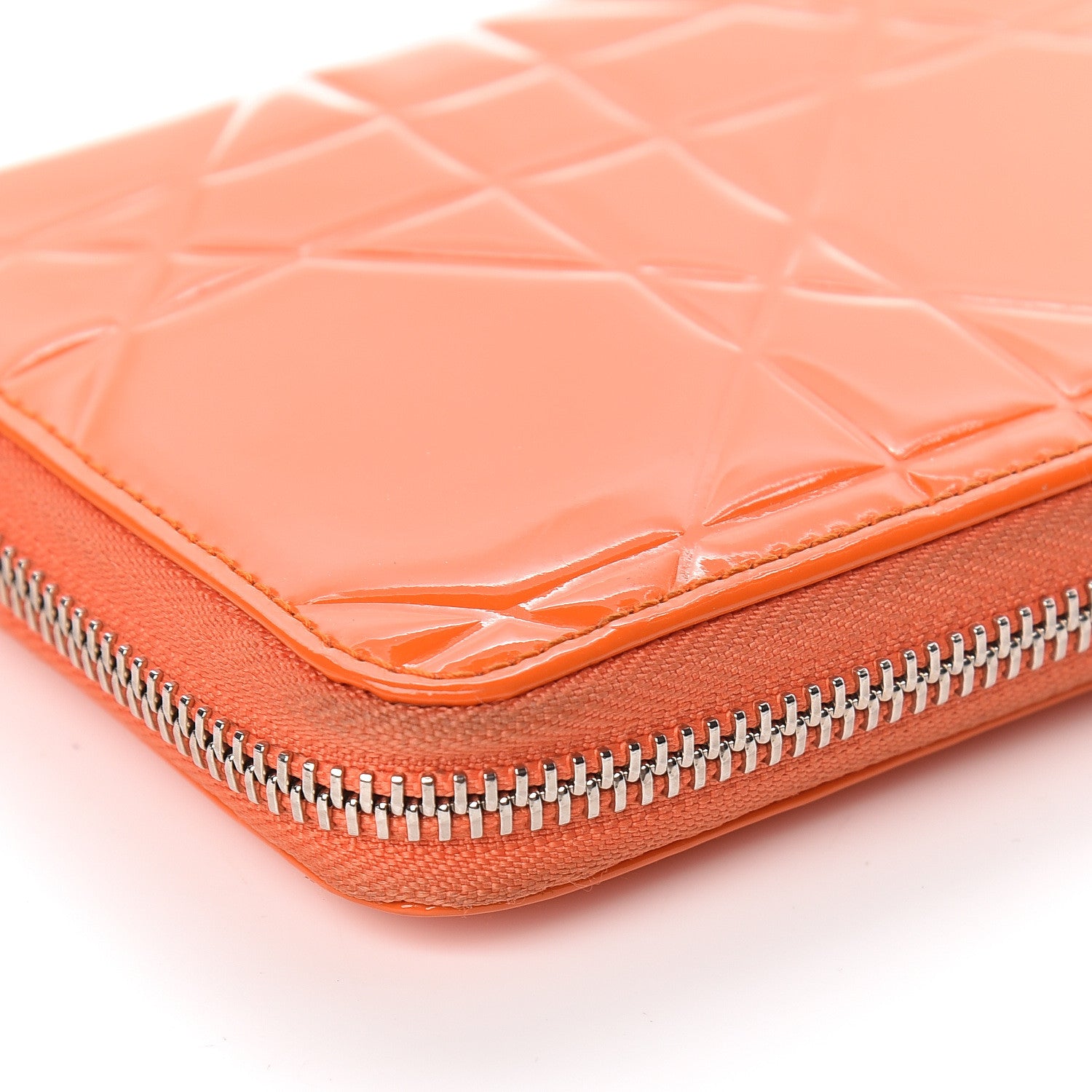 Christian Dior Patent Cannage Zip Around Wallet Orange 8 of 12