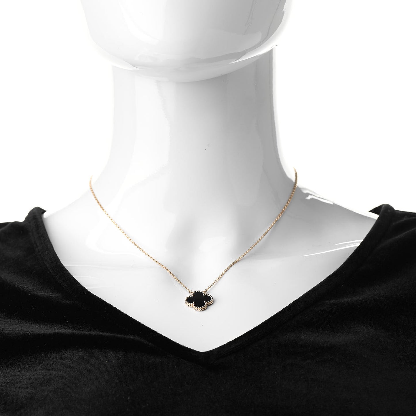 18K Yellow Gold Black Onyx Vintage Alhambra Pendant Necklace