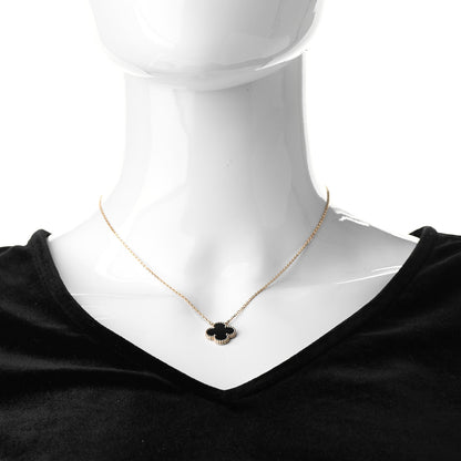 Van Cleef & Arpels 18K Yellow Gold Black Onyx Vintage Alhambra Pendant Necklace 2 of 7