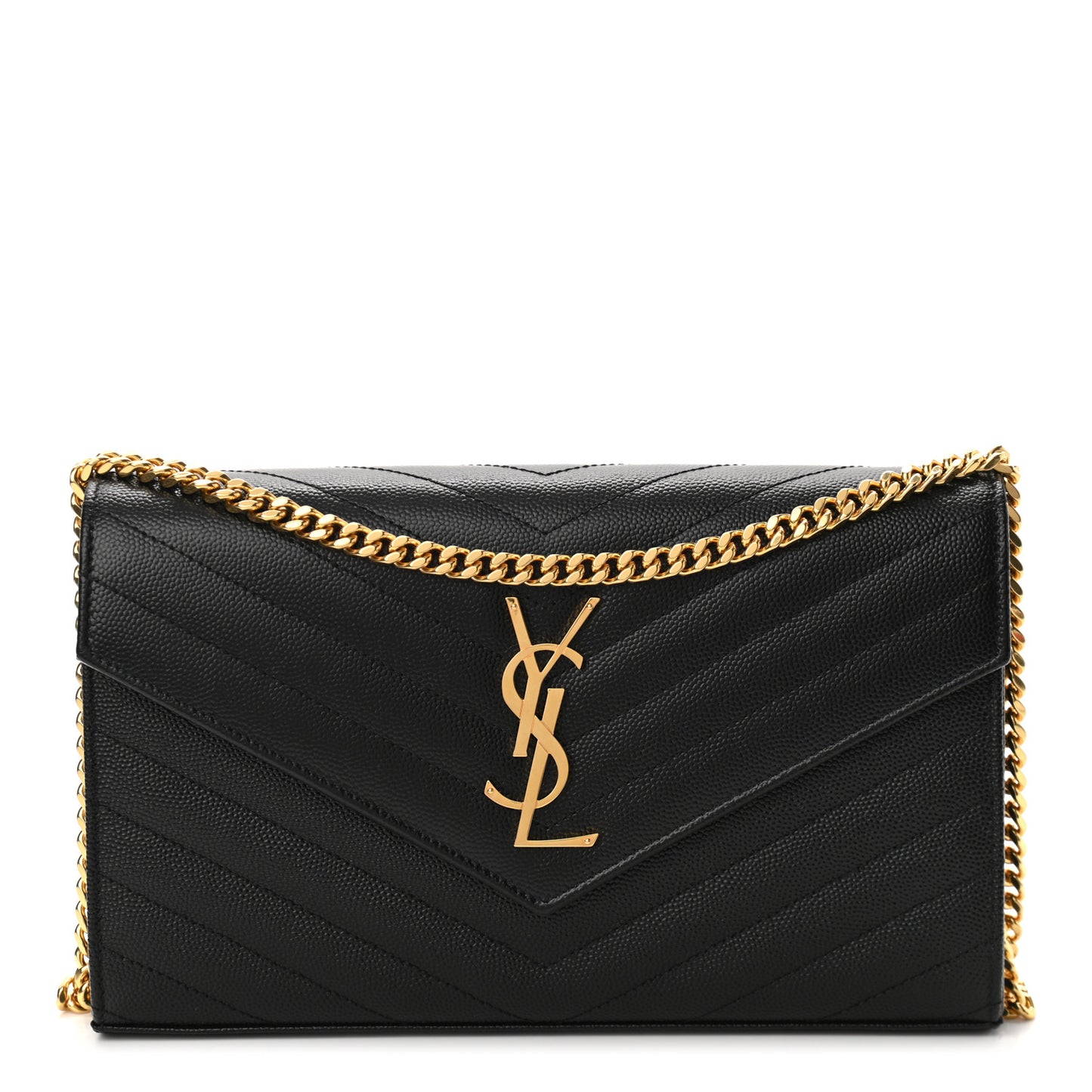 Grain De Poudre Matelasse Chevron Monogram Chain Wallet Black