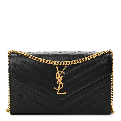 Saint Laurent Grain De Poudre Matelasse Chevron Monogram Chain Wallet Black 1 of 10