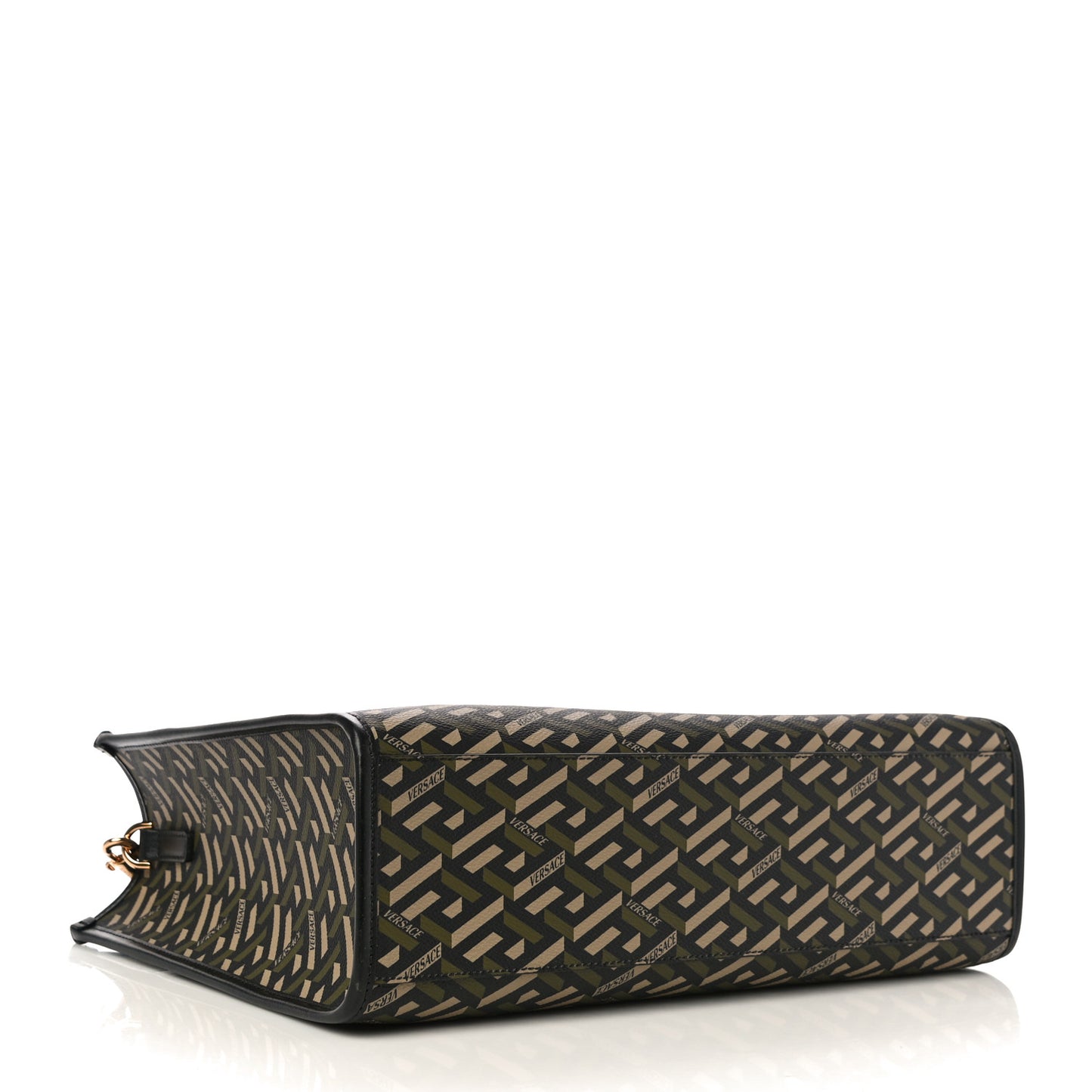 Coated Canvas Calfskin La Greca Signature Tote Bag Black Khaki