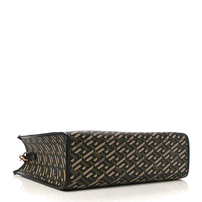 Versace Coated Canvas Calfskin La Greca Signature Tote Bag Black Khaki 4 of 10
