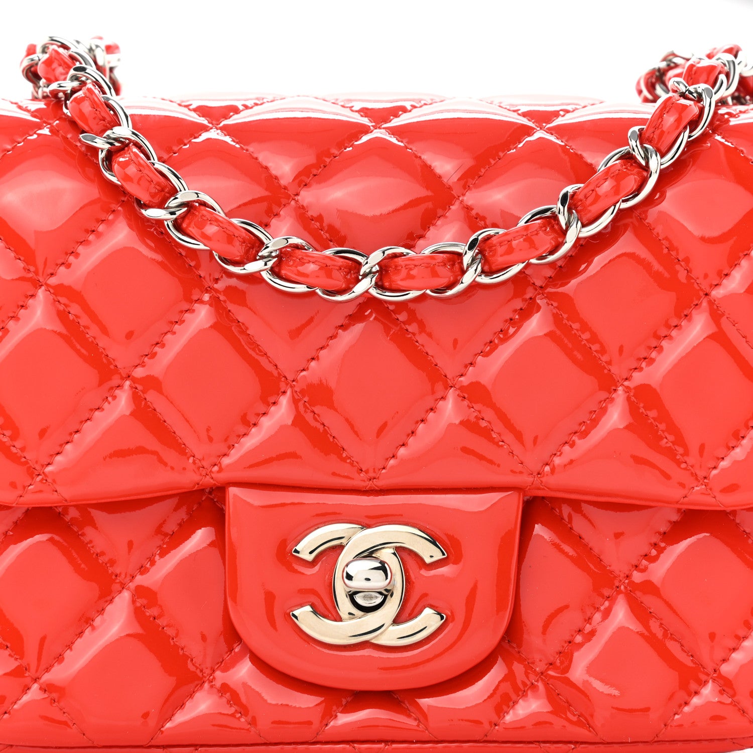 Chanel Patent Quilted Mini Square Flap Red 3 of 10