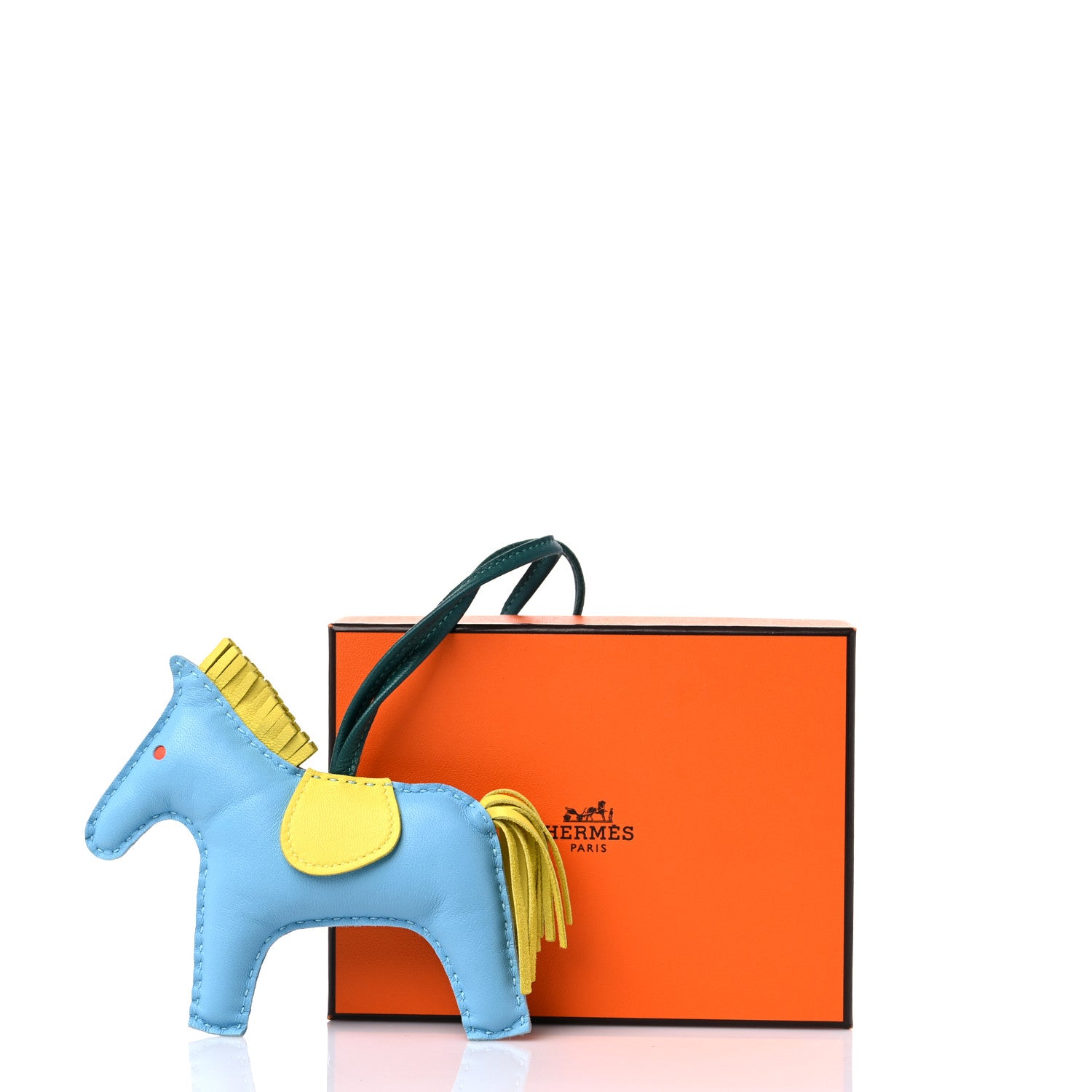 Hermes Milo Lambskin Grigri Rodeo Horse Bag Charm MM Bleu Celeste Lime Malachite 6 of 6