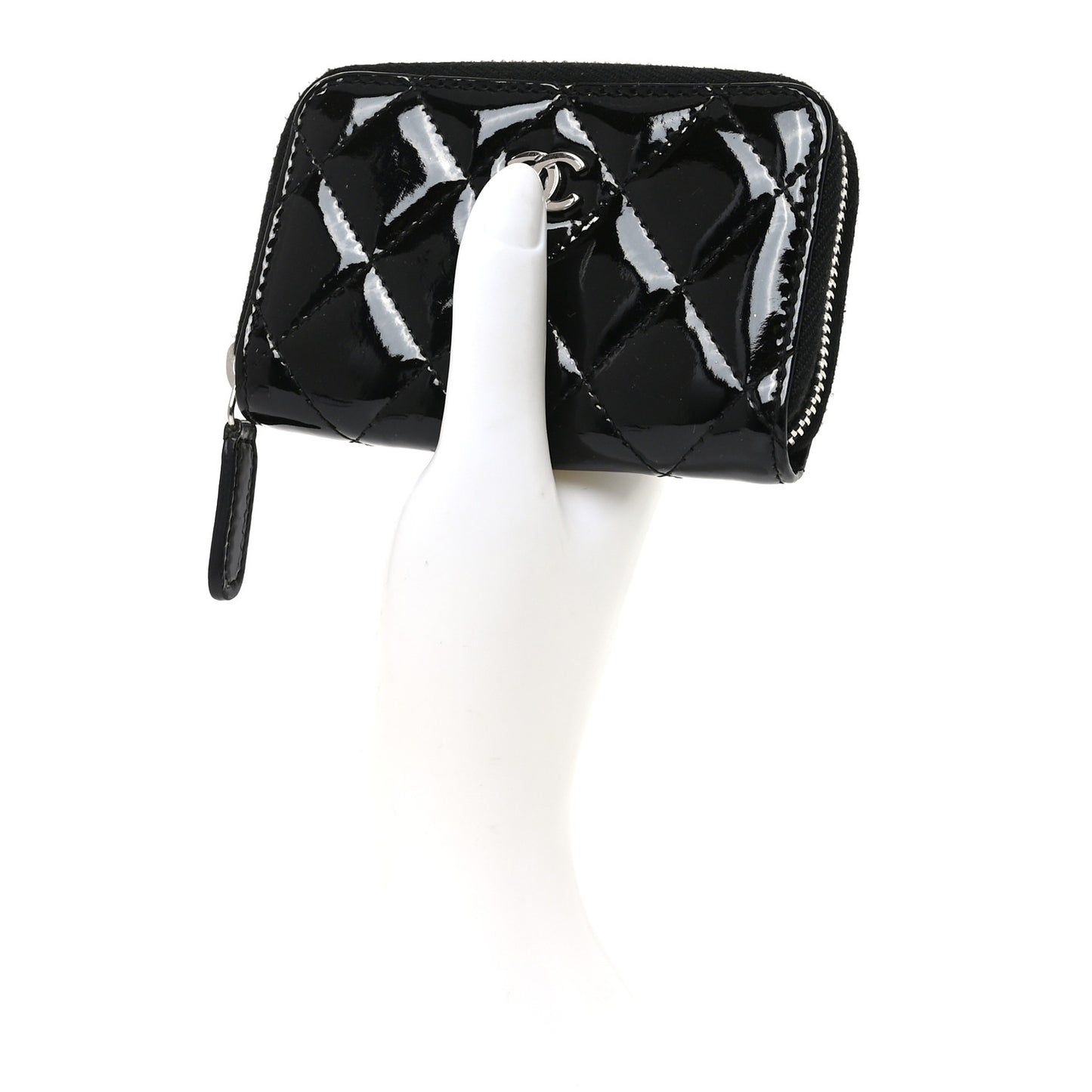 Patent Calfskin Quilted Zip Coin Purse Black