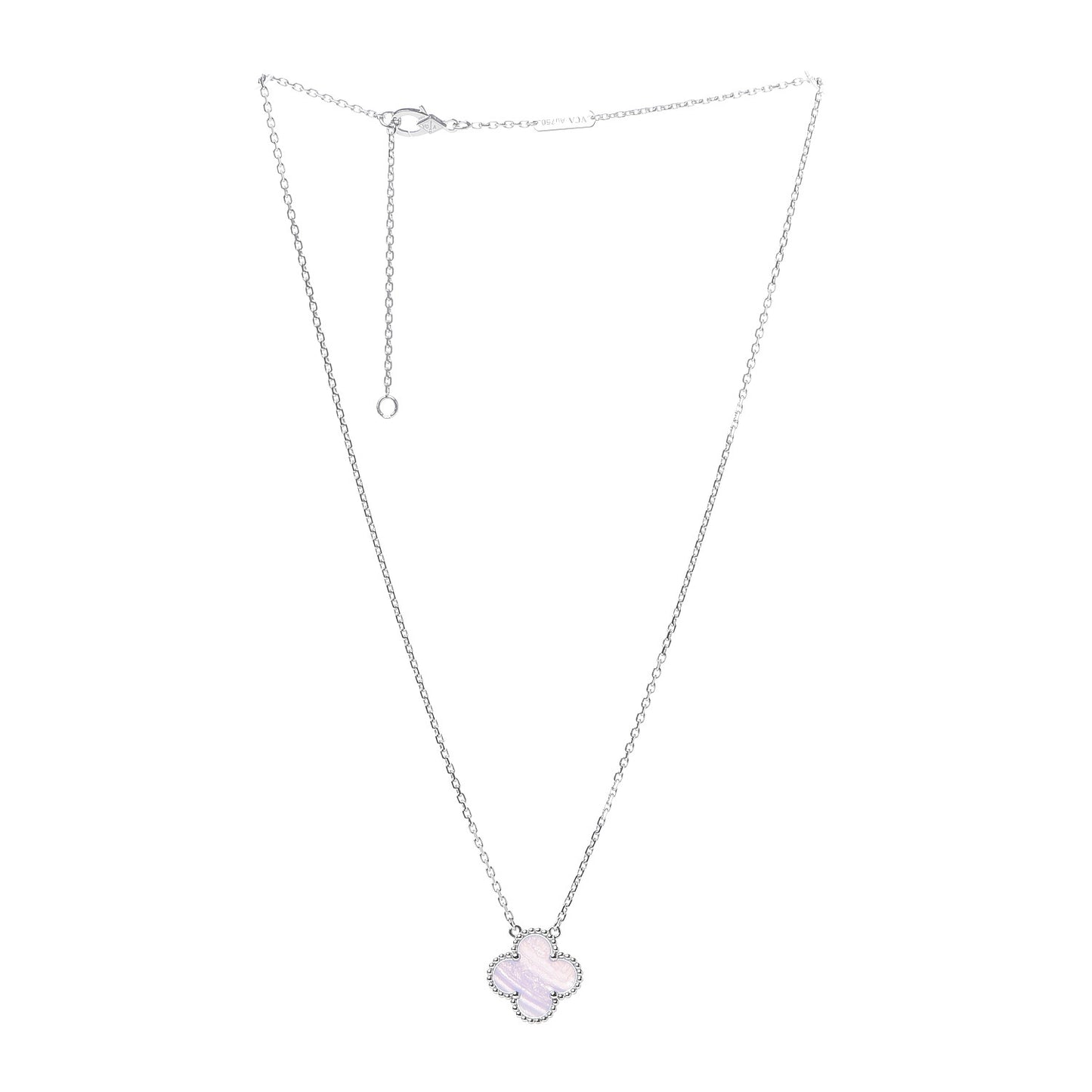 18K White Gold Chalcedony Vintage Alhambra Pendant Necklace