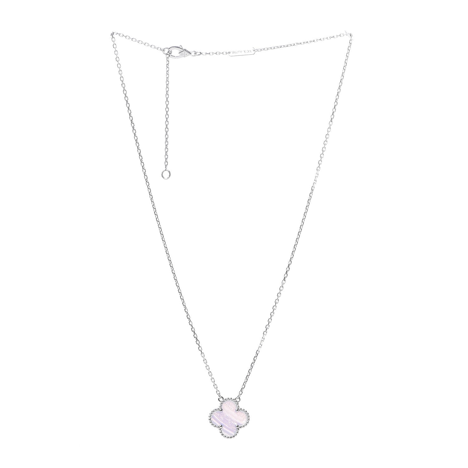Van Cleef & Arpels 18K White Gold Chalcedony Vintage Alhambra Pendant Necklace 3 of 7