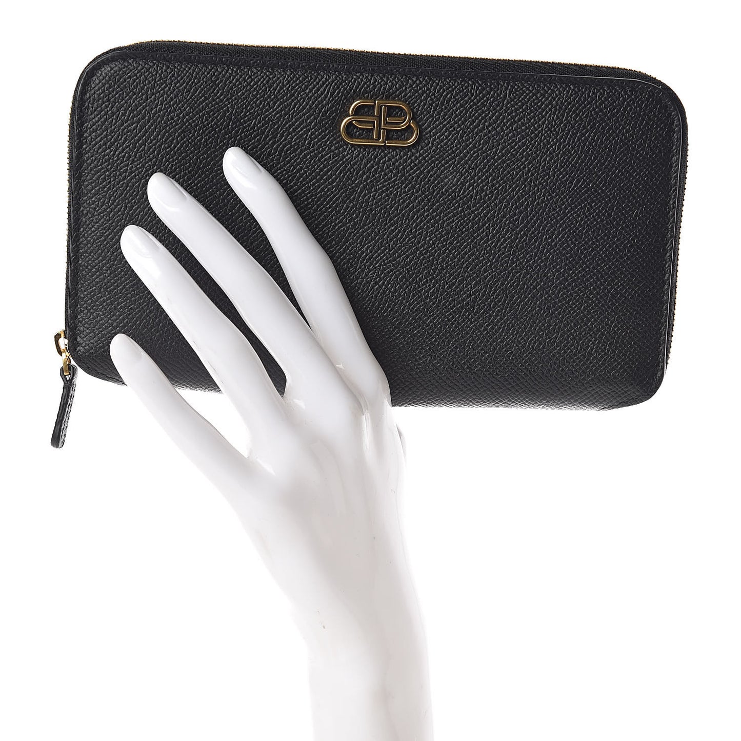 Grained Calfskin BB Continental Zip Around Wallet Black