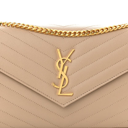 Saint Laurent Grain De Poudre Matelasse Chevron Monogram Chain Wallet Dark Beige 8 of 10