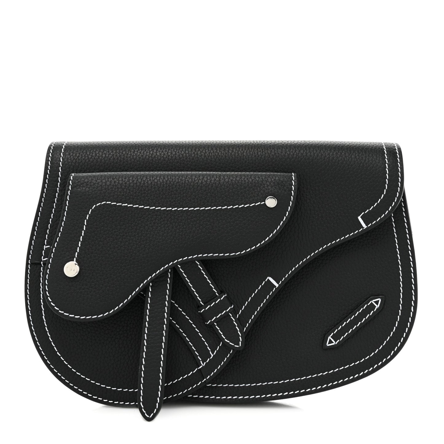 X KAWS Grained Calfskin Saddle Pouch Black