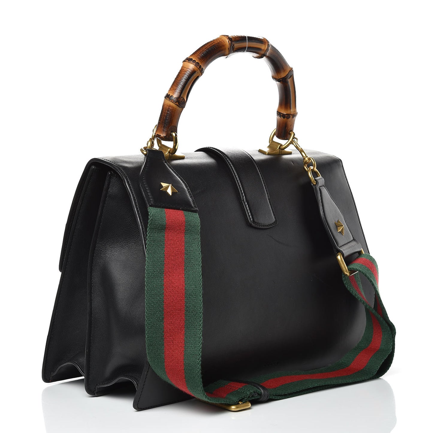 Calfskin Bamboo Web Large Dionysus Top Handle Bag Black Bright Evergreen Hibiscus Red