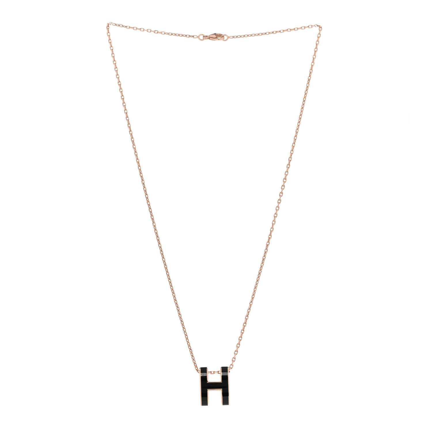Hermes Lacquered Rose Gold Pop H Pendant Necklace Black 3 of 6