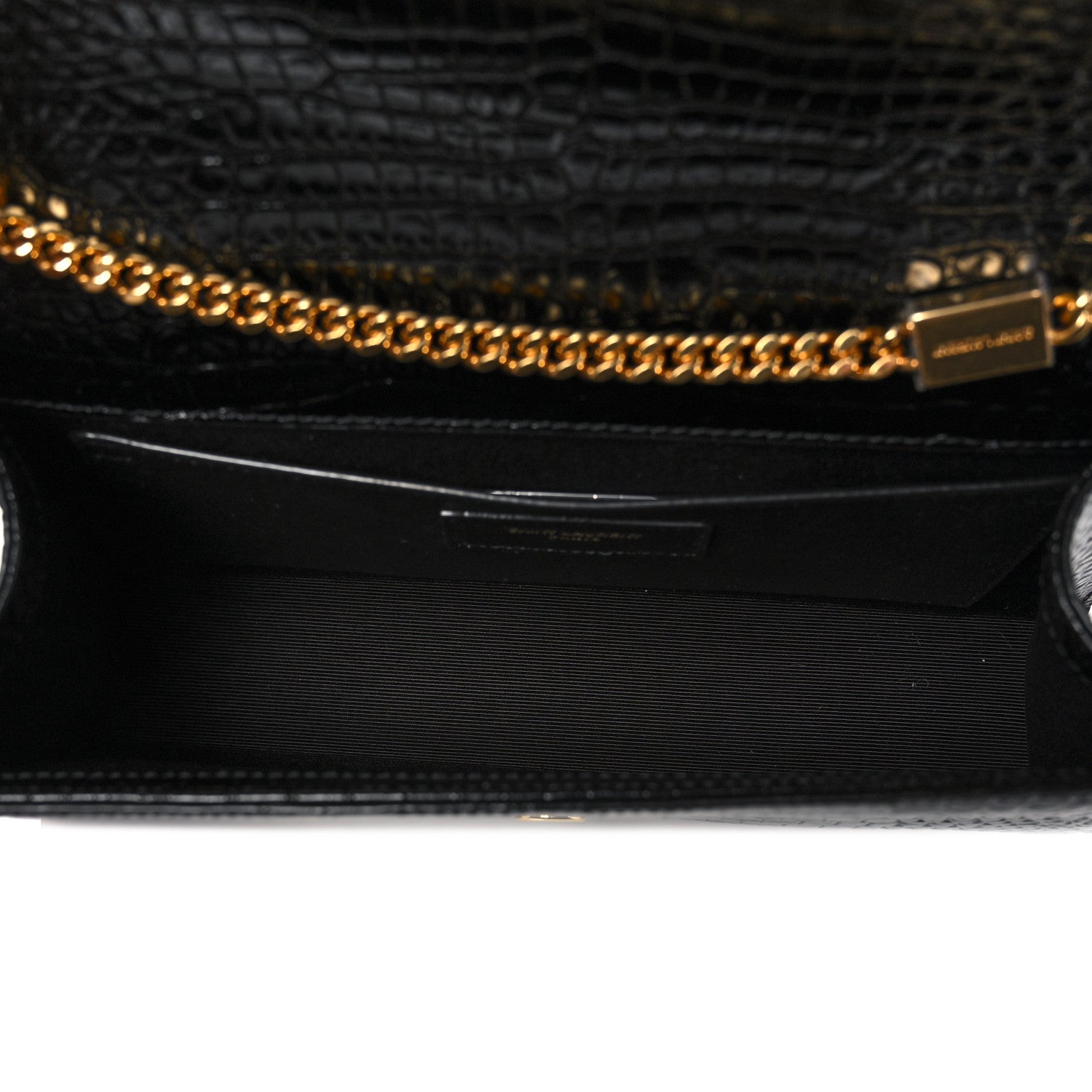 Saint Laurent Calfskin Crocodile Embossed Medium Classic Monogram Kate Tassel Satchel Black 5 of 9