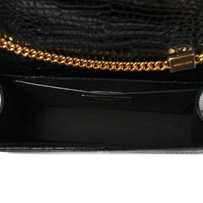 Saint Laurent Calfskin Crocodile Embossed Medium Classic Monogram Kate Tassel Satchel Black 5 of 9