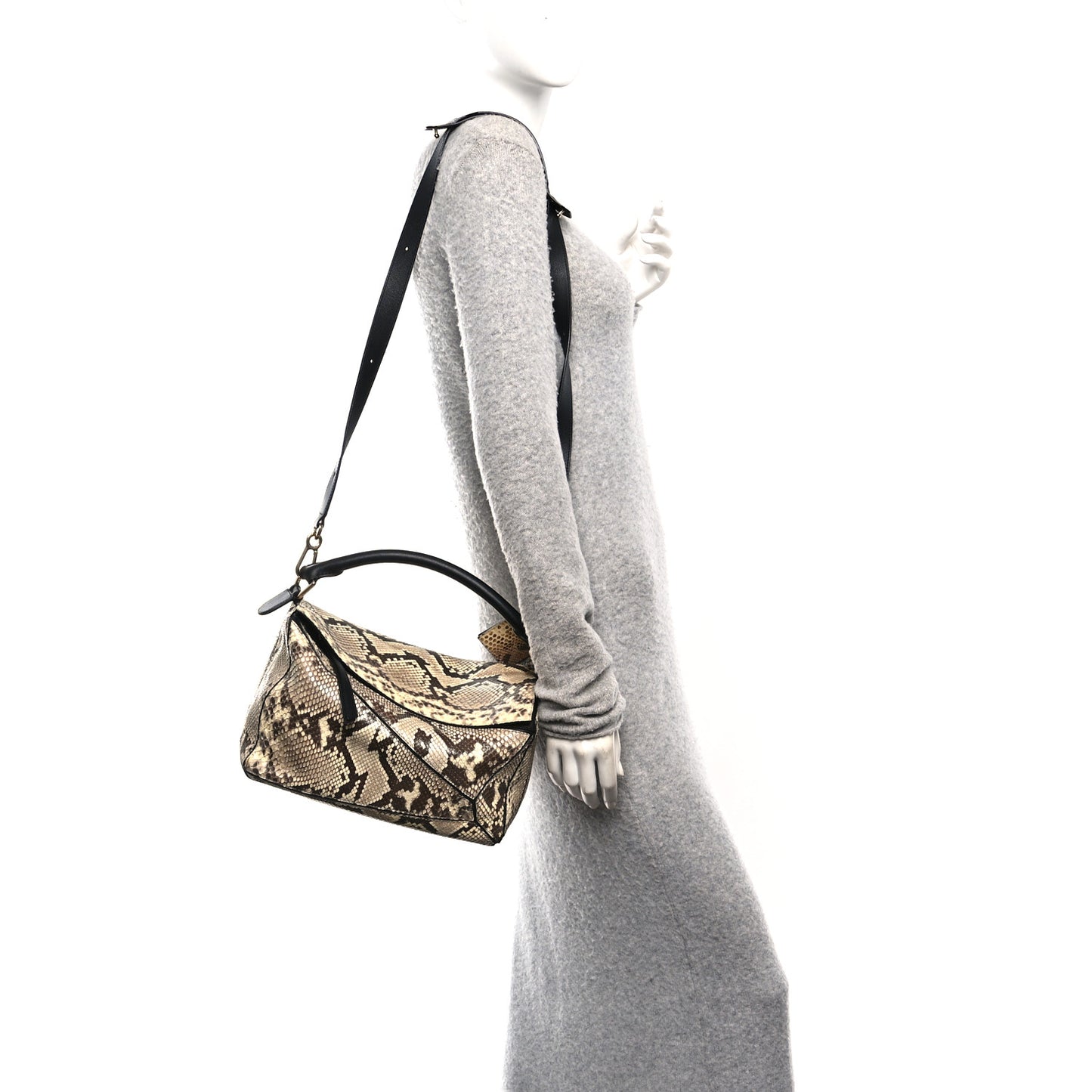 Snakeskin Medium Puzzle Bag Black