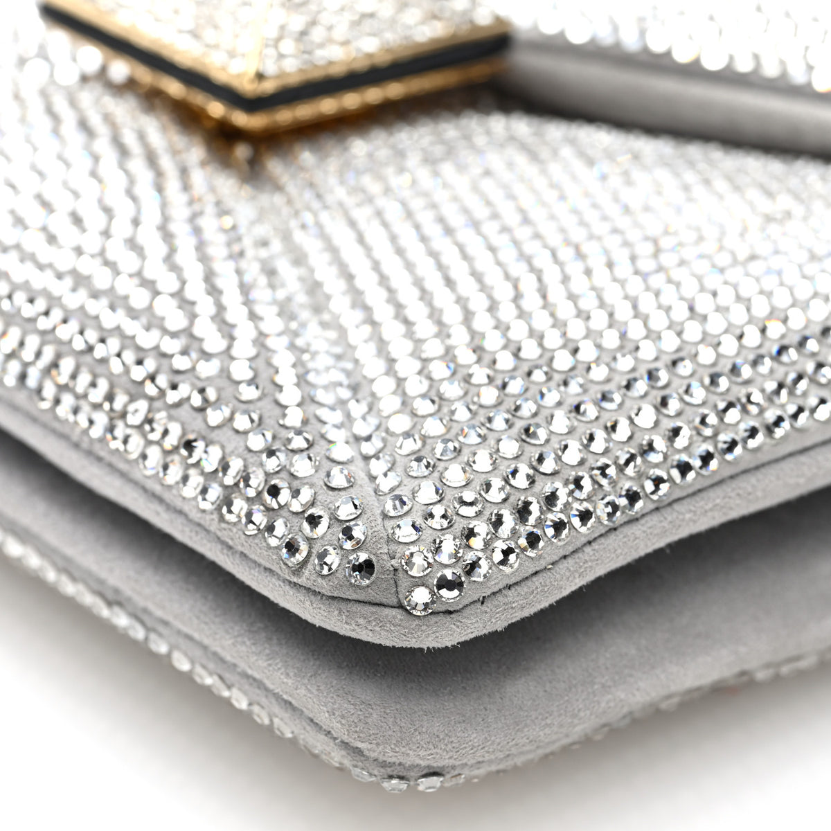 Valentino Garavani Crystal Suede Embellished Small One Stud Clutch With Chain Silver 8 of 8
