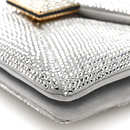 Valentino Garavani Crystal Suede Embellished Small One Stud Clutch With Chain Silver 8 of 8