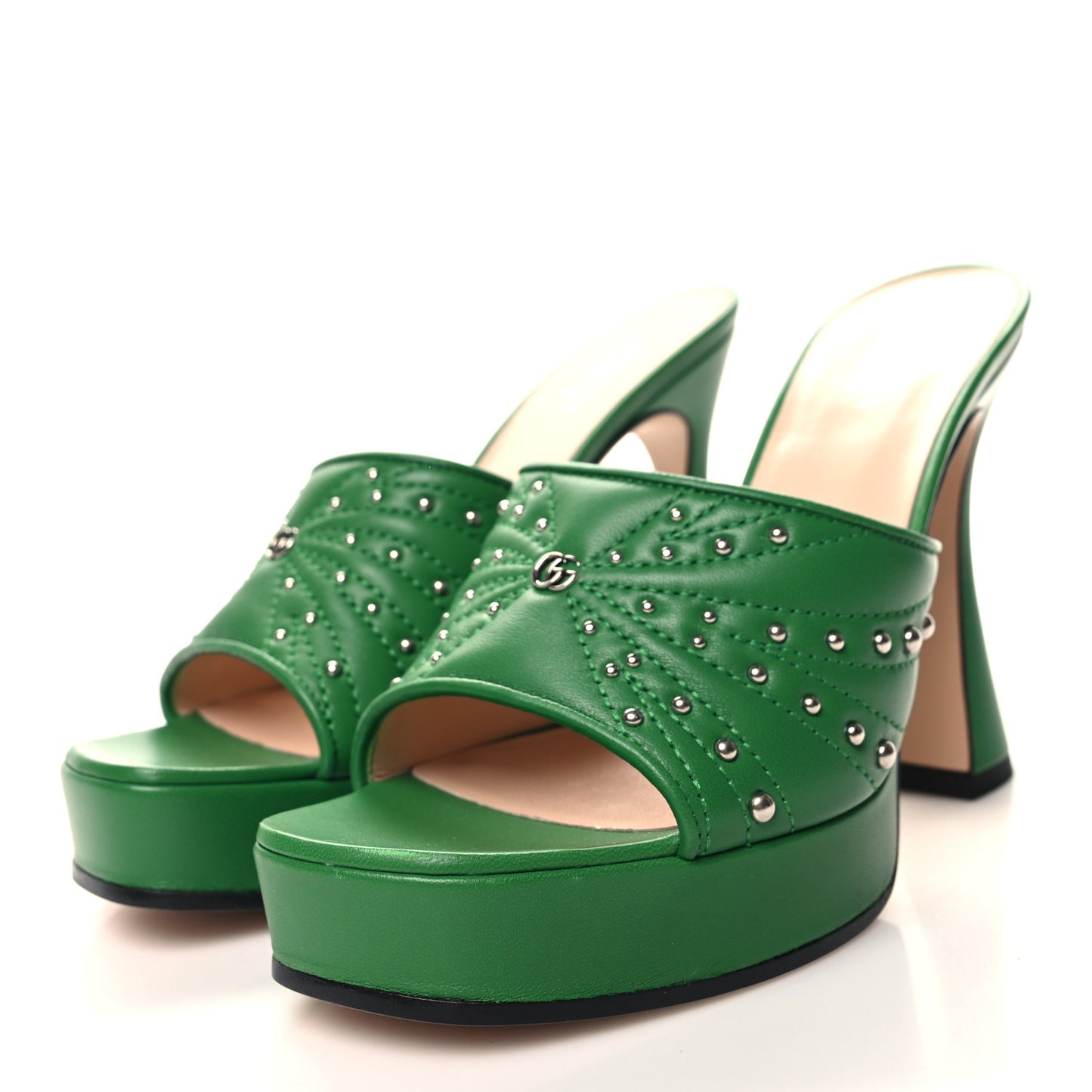 Calfskin Embellished Claire Mules 37 Spring Green