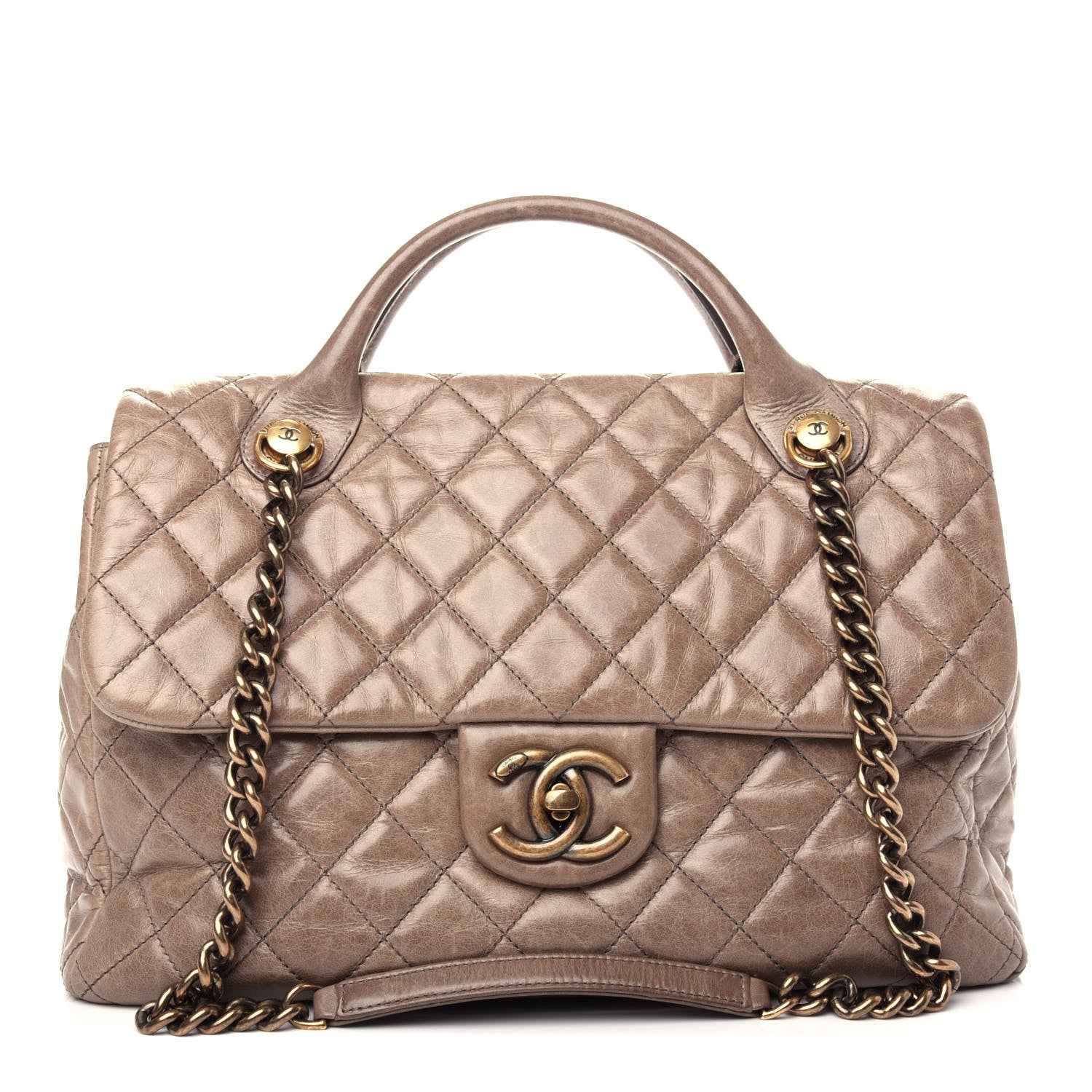 Chanel Glazed Calfskin Large Castle Rock Flap Dark Beige 1 of 10