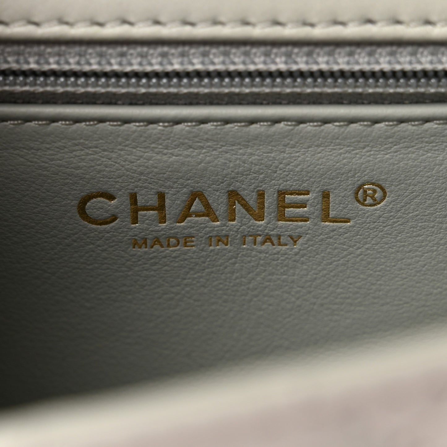 Calfskin Quilted Enamel Chain Flap Grey