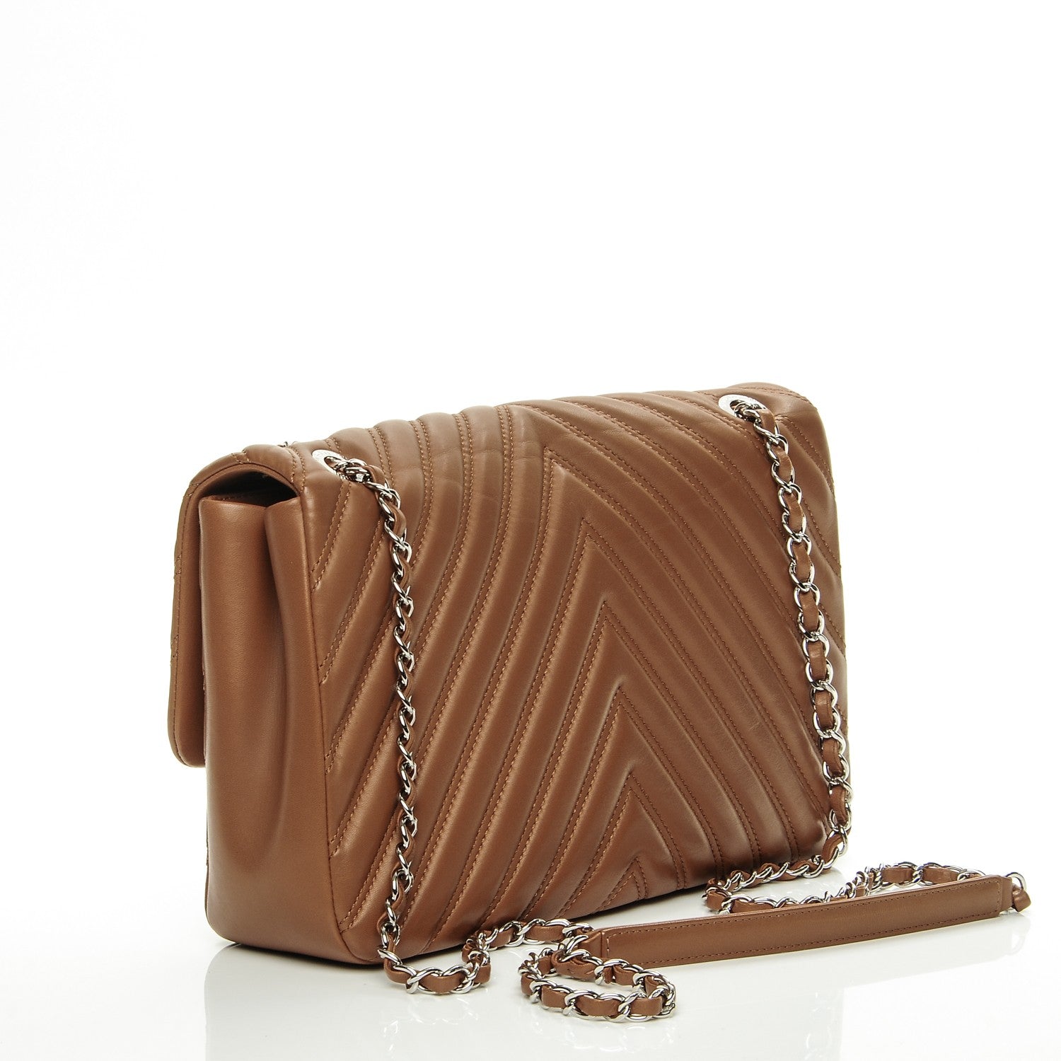 Chanel Lambskin Chevron Double Stitch Jumbo Single Flap Camel 3 of 8