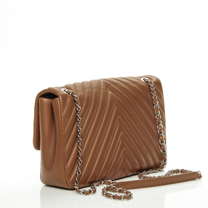 Chanel Lambskin Chevron Double Stitch Jumbo Single Flap Camel 3 of 8