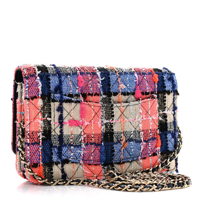 Chanel Tweed Quilted Wallet on Chain WOC Pink Blue Beige 2 of 9