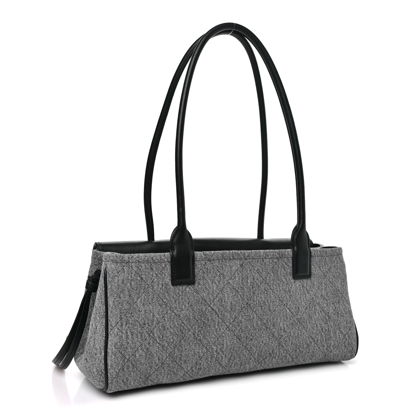 Calfskin Denim Stitched Urban Essentials Small Shopping Bag Blue Black