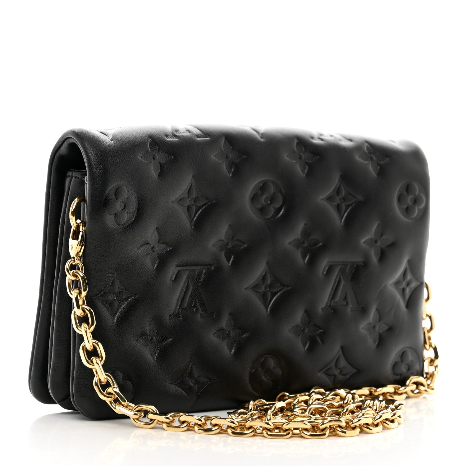 Louis Vuitton Lambskin Embossed Monogram Pochette Coussin Black 3 of 9