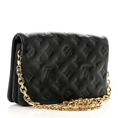 Louis Vuitton Lambskin Embossed Monogram Pochette Coussin Black 3 of 9