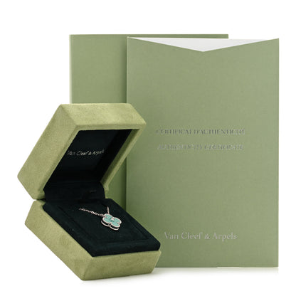 Van Cleef & Arpels 18K White Gold Diamond Celadon Green Sevres Porcelain Vintage Alhambra Pendant Necklace 5 of 5