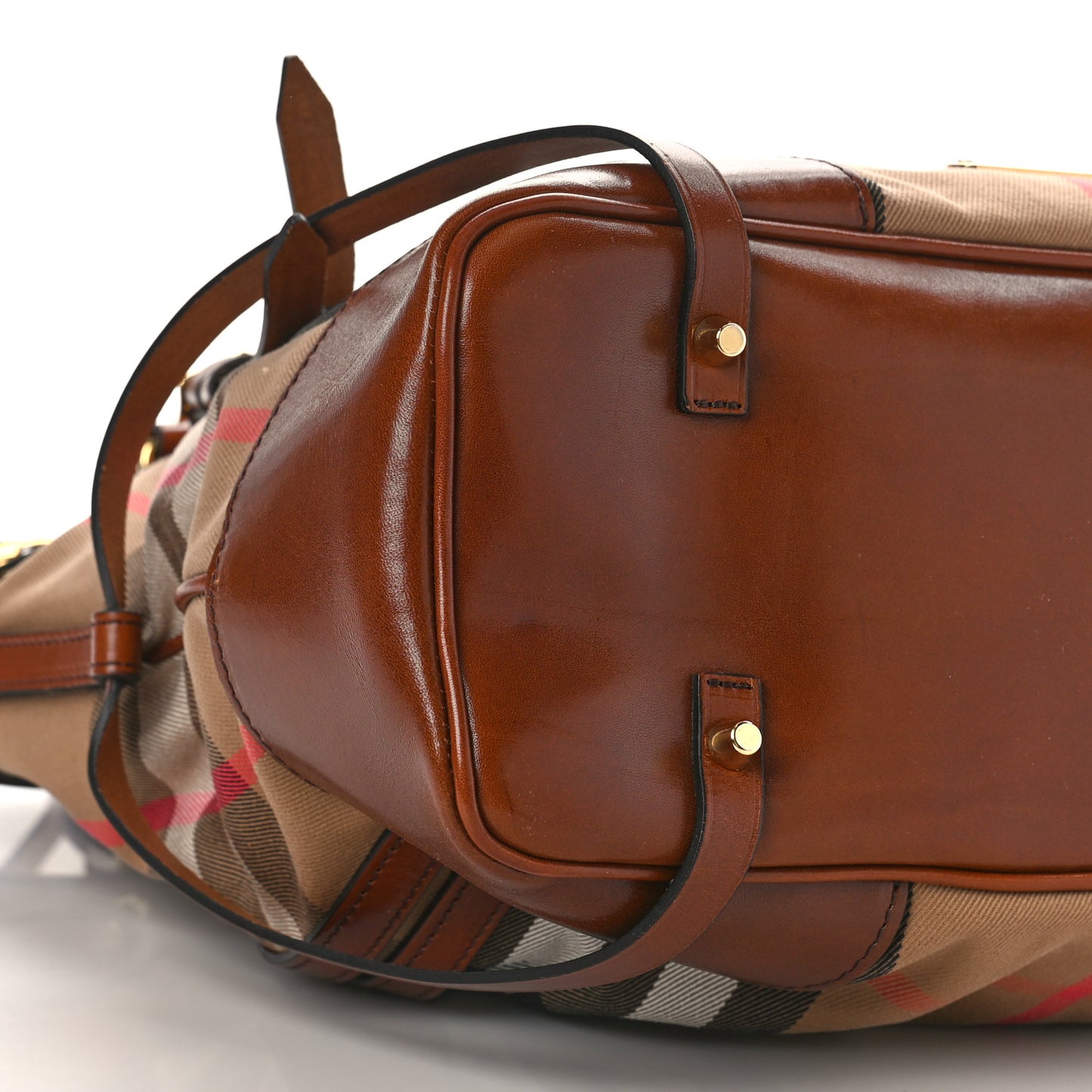 Bridle Calfskin House Check Medium Whipstitch Tote Dark Tan