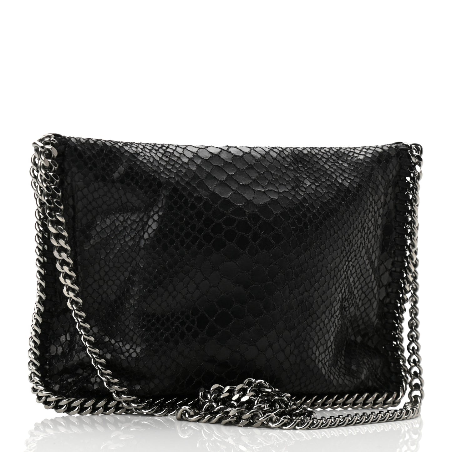 Snakeskin Effect Tiny Falabella Fold Over Tote Black
