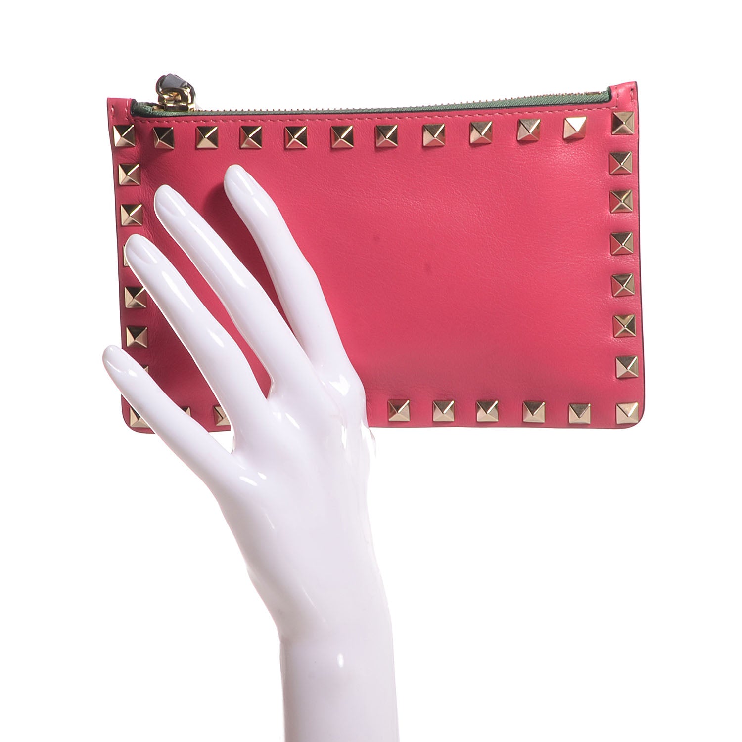 Valentino Garavani Vitello Italian Pop Small Rockstud Zip Pouch Deep Rose Scarlet 2 of 9