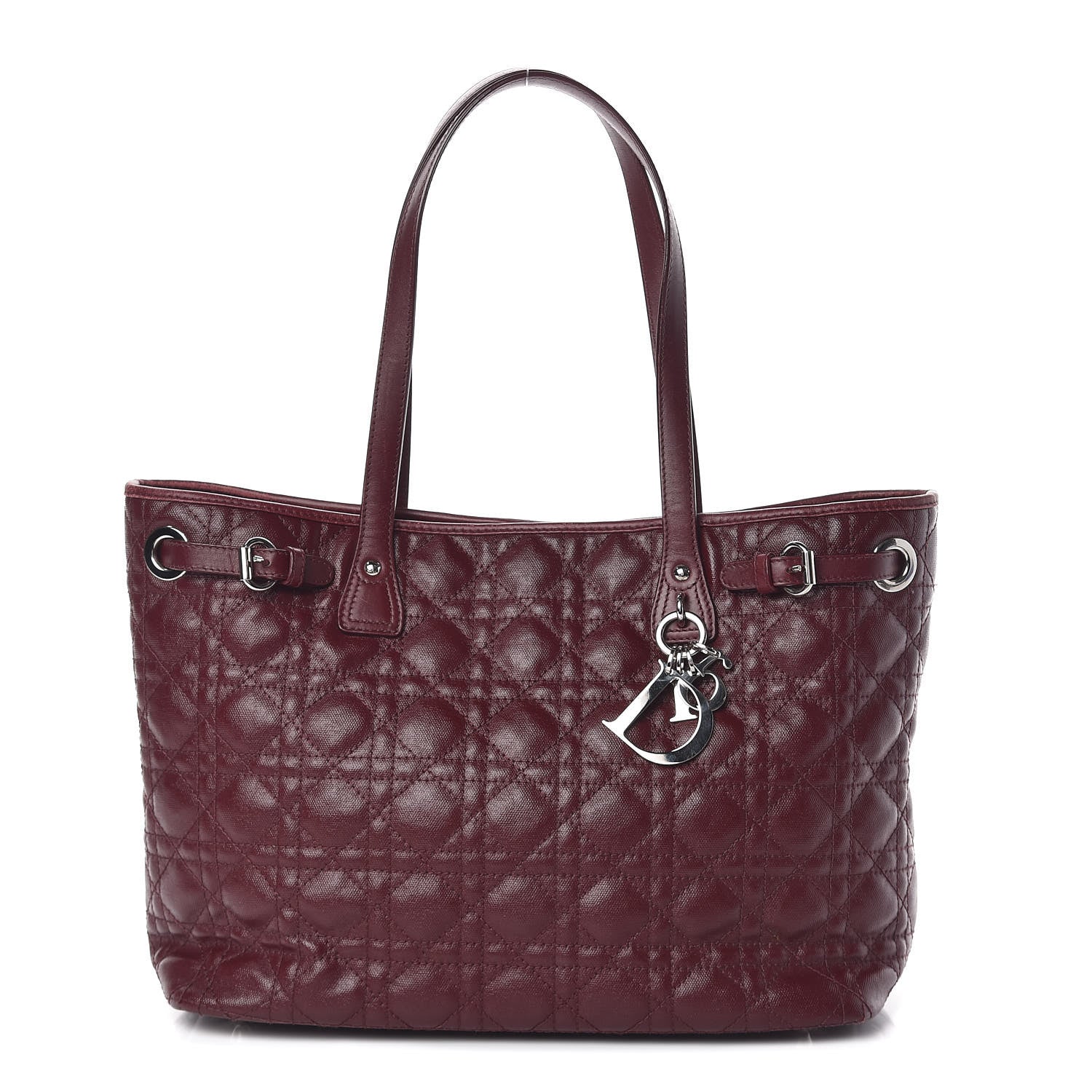Christian Dior Coated Canvas Cannage Medium Panarea Tote Burgundy 1 of 15