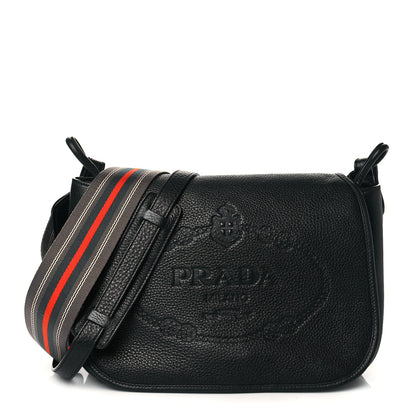 Prada Vitello Daino Logoi Embossed Flap Crossbody Black 1 of 10