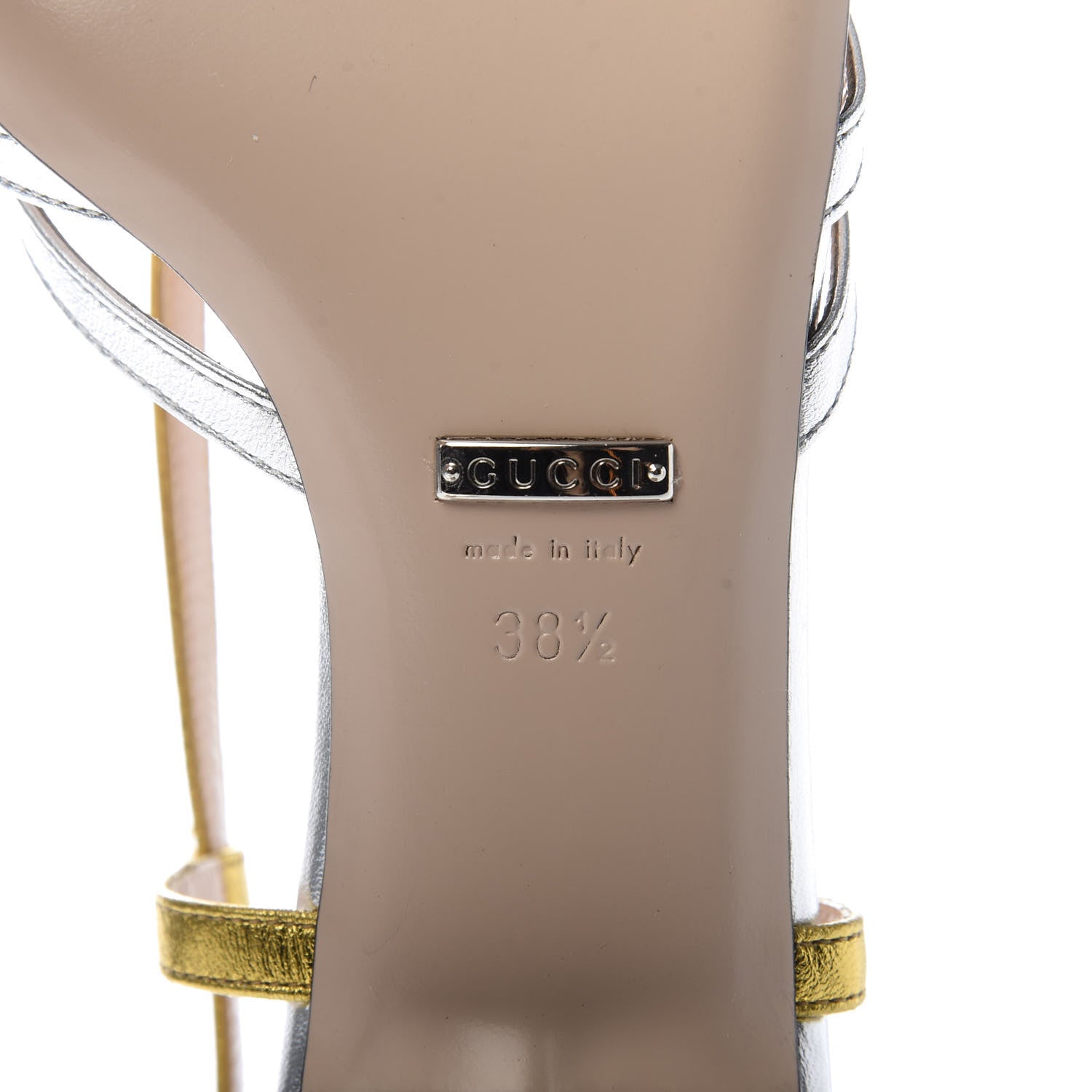 Gucci Metallic Nappa Crystal Zephyra Slingback Low Heel Sandals 38.5 Silver Gold 8 of 9