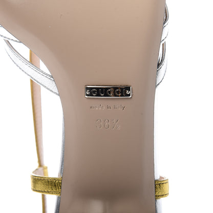 Gucci Metallic Nappa Crystal Zephyra Slingback Low Heel Sandals 38.5 Silver Gold 8 of 9