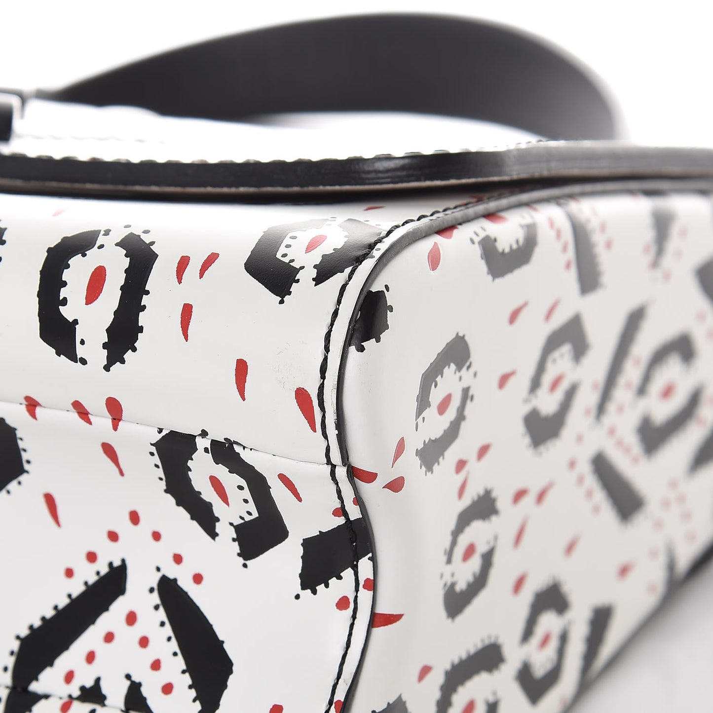 Calfskin Graphic Print Twist Shoulder Bag MM White Black