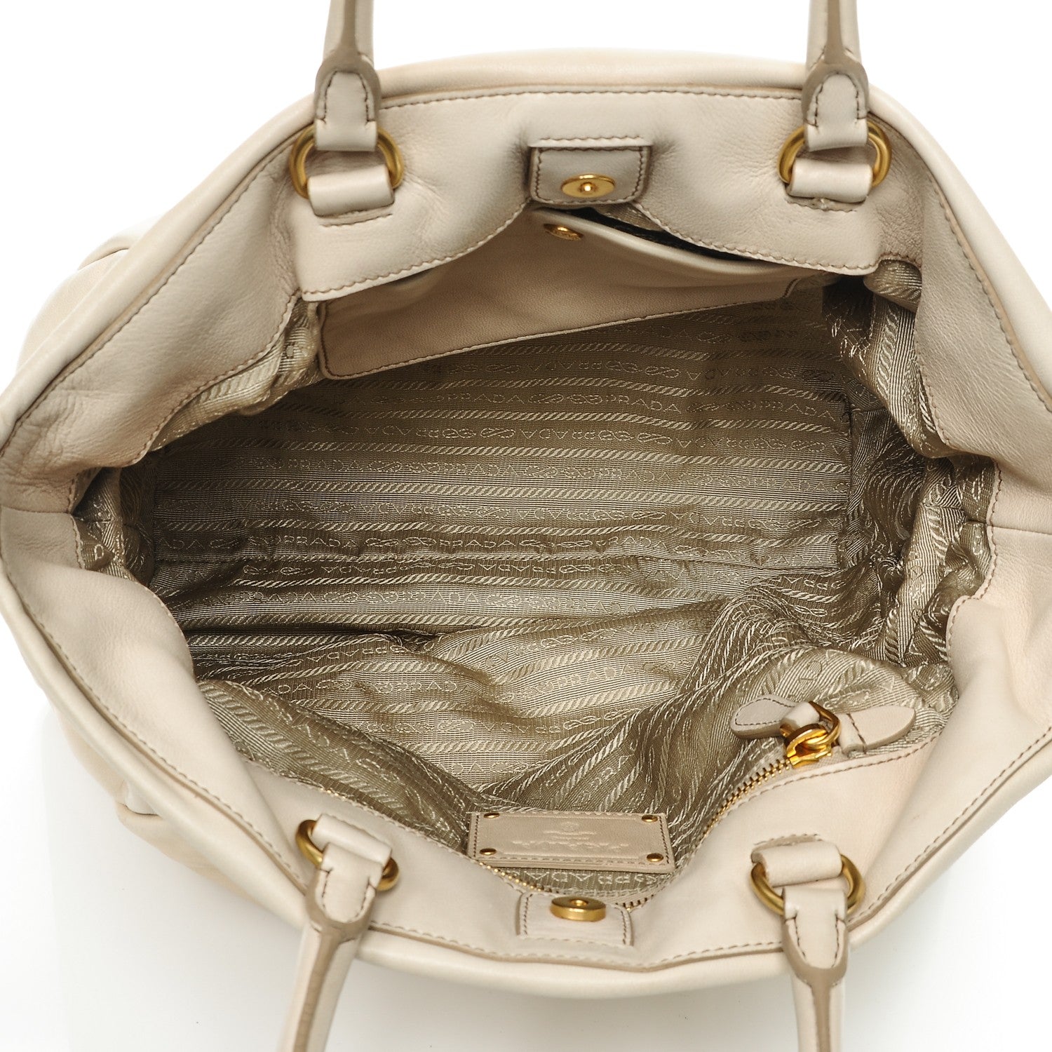 Prada Soft Calf Pleated Shopping Tote Talco 7 of 9