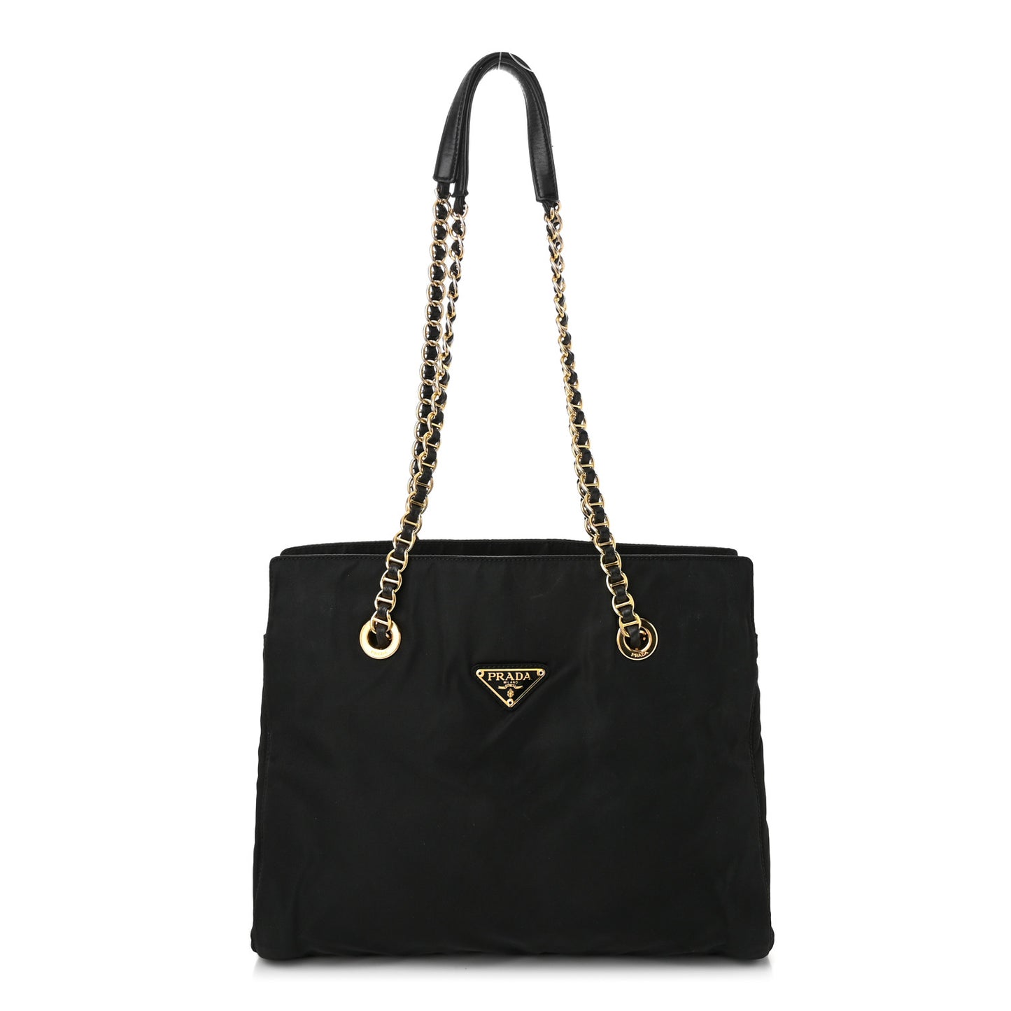 Tessuto Nylon Acciaio Chain Shoulder Bag Black