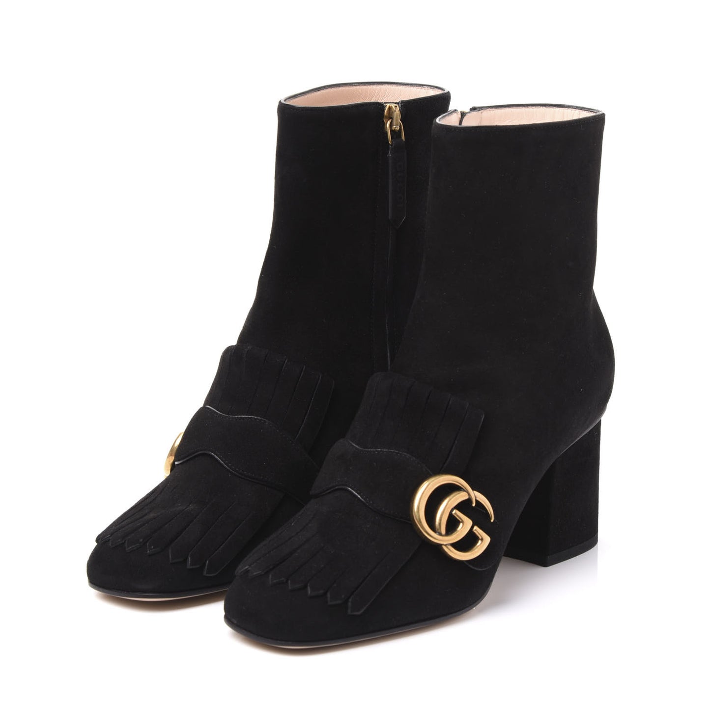 Kid Scamosciato GG Marmont Fringe 75mm Ankle Boots 36 Black