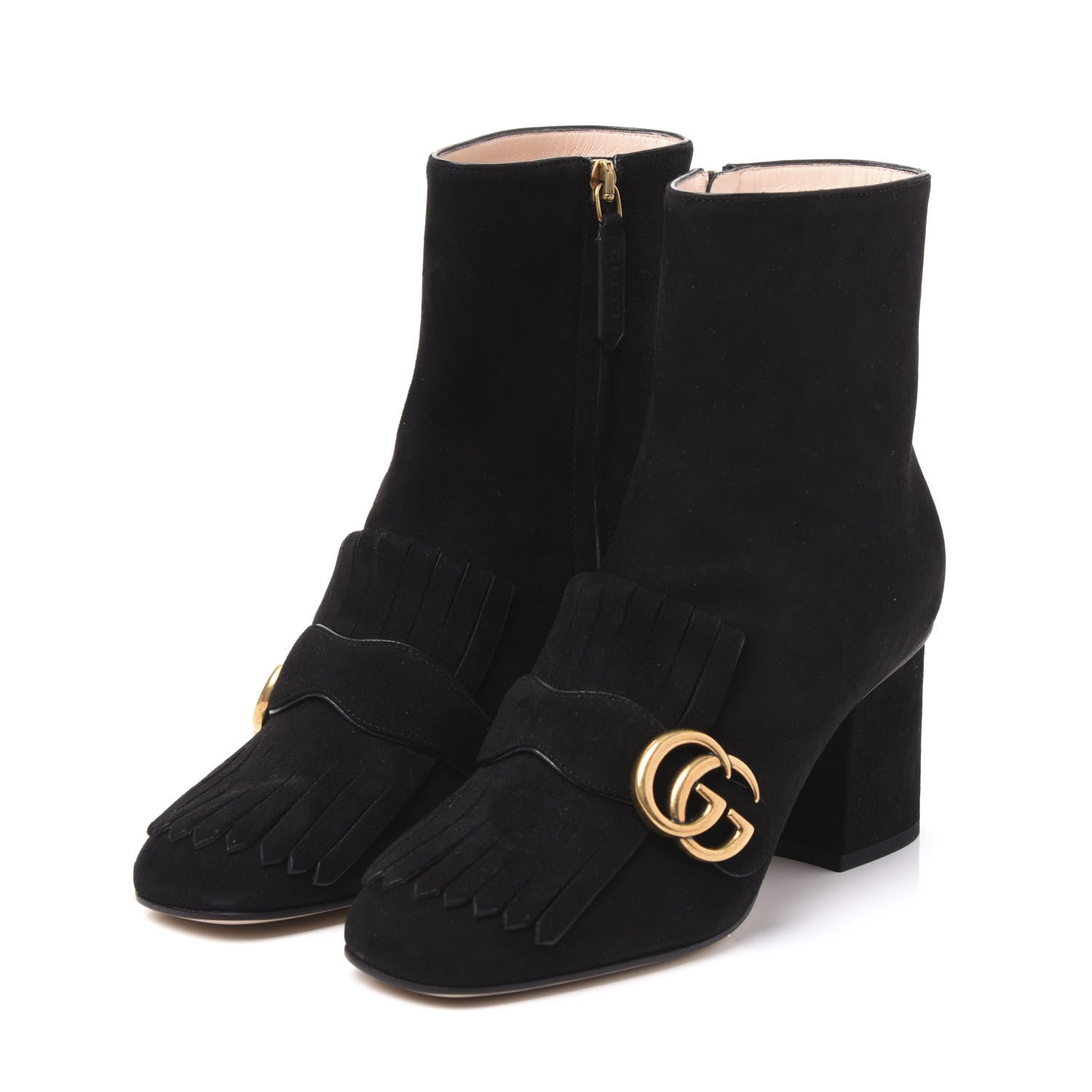 Gucci Kid Scamosciato GG Marmont Fringe 75mm Ankle Boots 36 Black 2 of 9