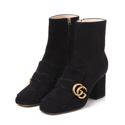 Gucci Kid Scamosciato GG Marmont Fringe 75mm Ankle Boots 36 Black 2 of 9
