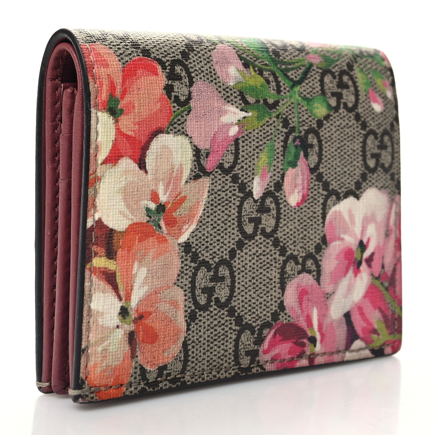 Gucci GG Supreme Monogram Blooms Card Case Beige Multicolor Dry Rose 3 of 9