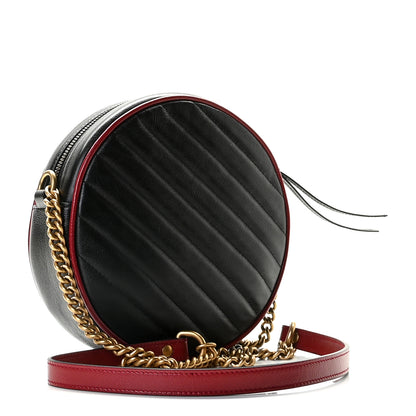 Gucci Vintage Effect Calfskin Matelasse Diagonal Mini Torchon GG Marmont Round Shoulder Bag Black Romantic Cherry 2 of 10