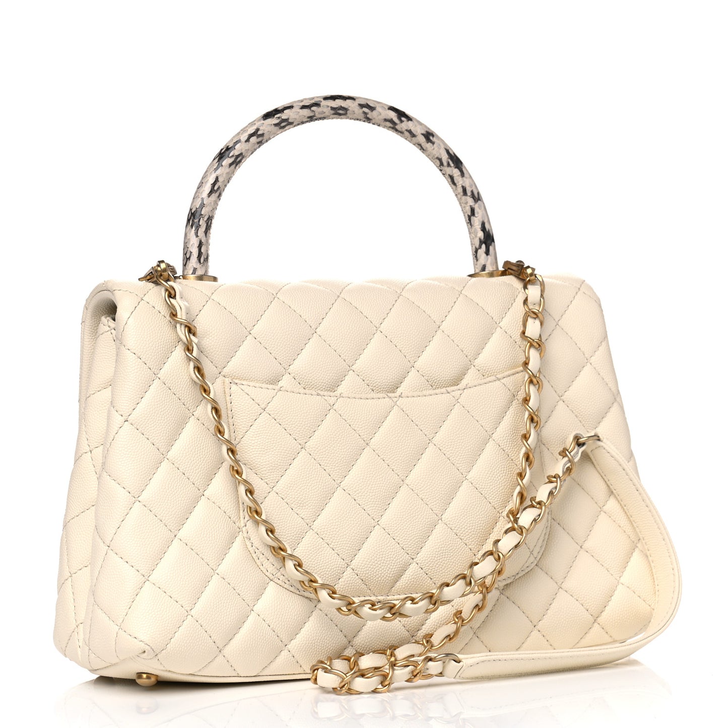 Caviar Elaphe Quilted Small Coco Handle Flap Ivory