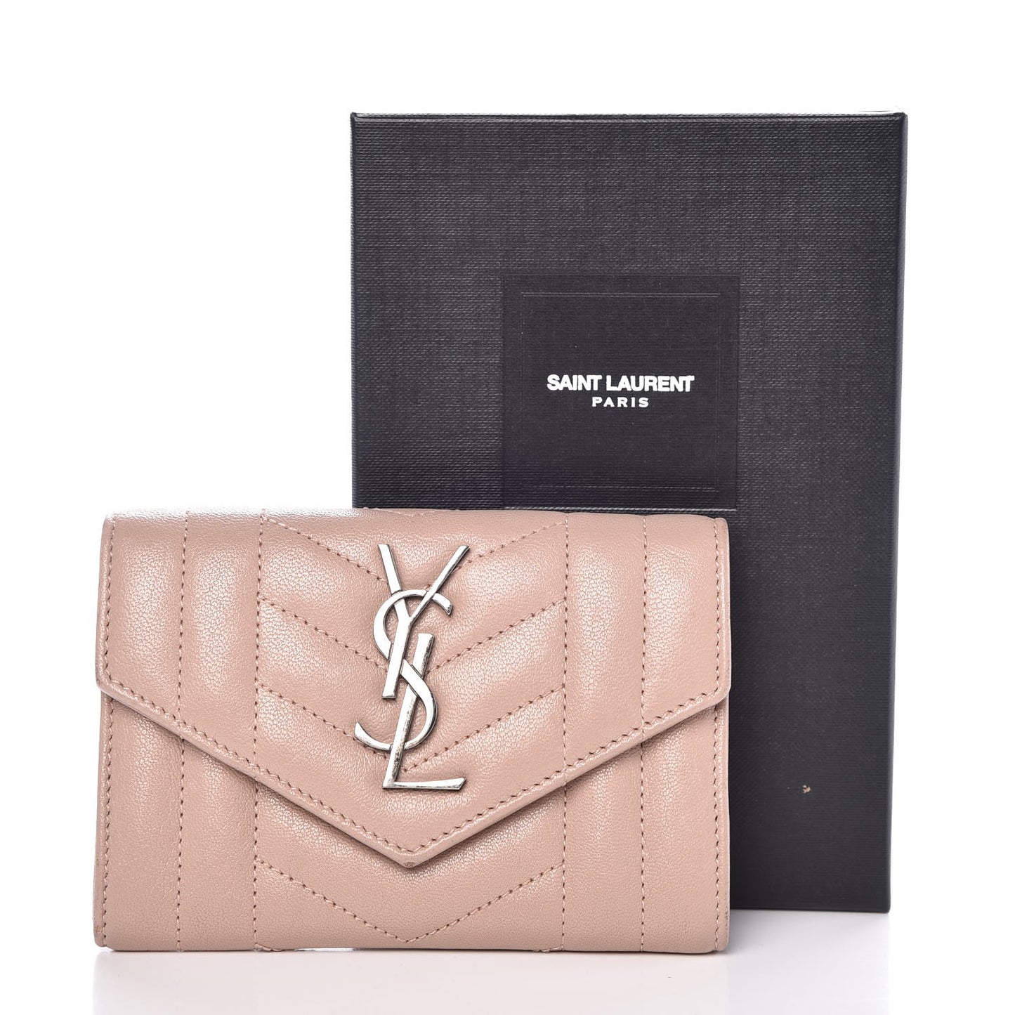 Lambskin Mixed Matelasse Chevron Small Monogram Envelope Wallet Nude